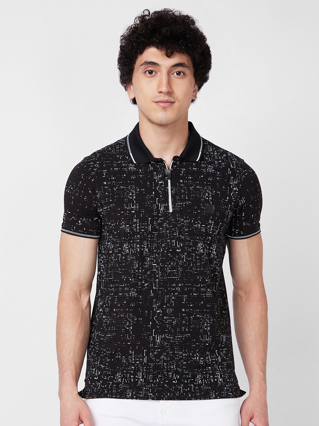SPYKAR Printed Polo Collar Cotton Slim Fit T-shirt