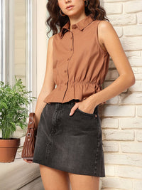 DressBerry Gathered Chic Cinched Waist Shirt Style Top