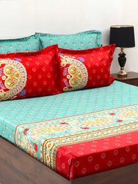 BOMBAY DYEING Celebrating India Green Printed Cotton 300 TC King Bedsheet Set 2.74 x 2.74m