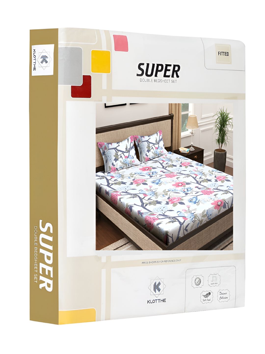 KLOTTHE White & Blue Fitted Floral 300 TC Double King Bedsheet with 2 Pillow Covers