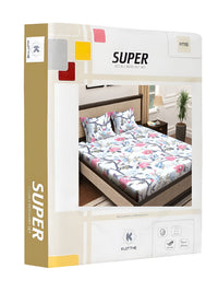 KLOTTHE White & Blue Fitted Floral 300 TC Double King Bedsheet with 2 Pillow Covers