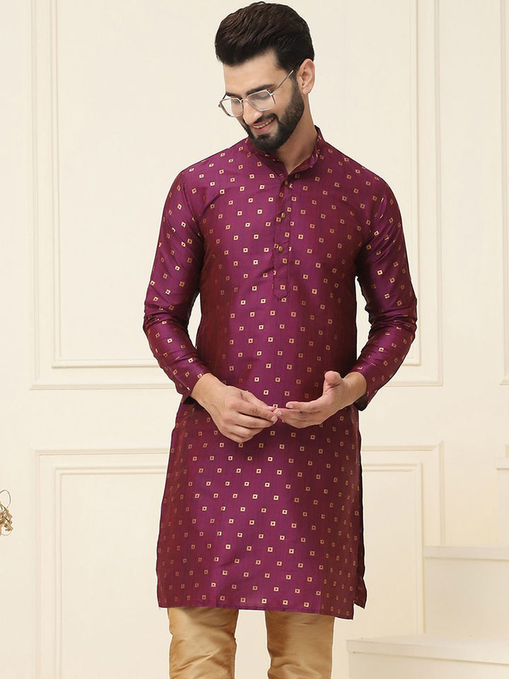 SOJANYA Men Maroon Woven Design Kurta Lurus