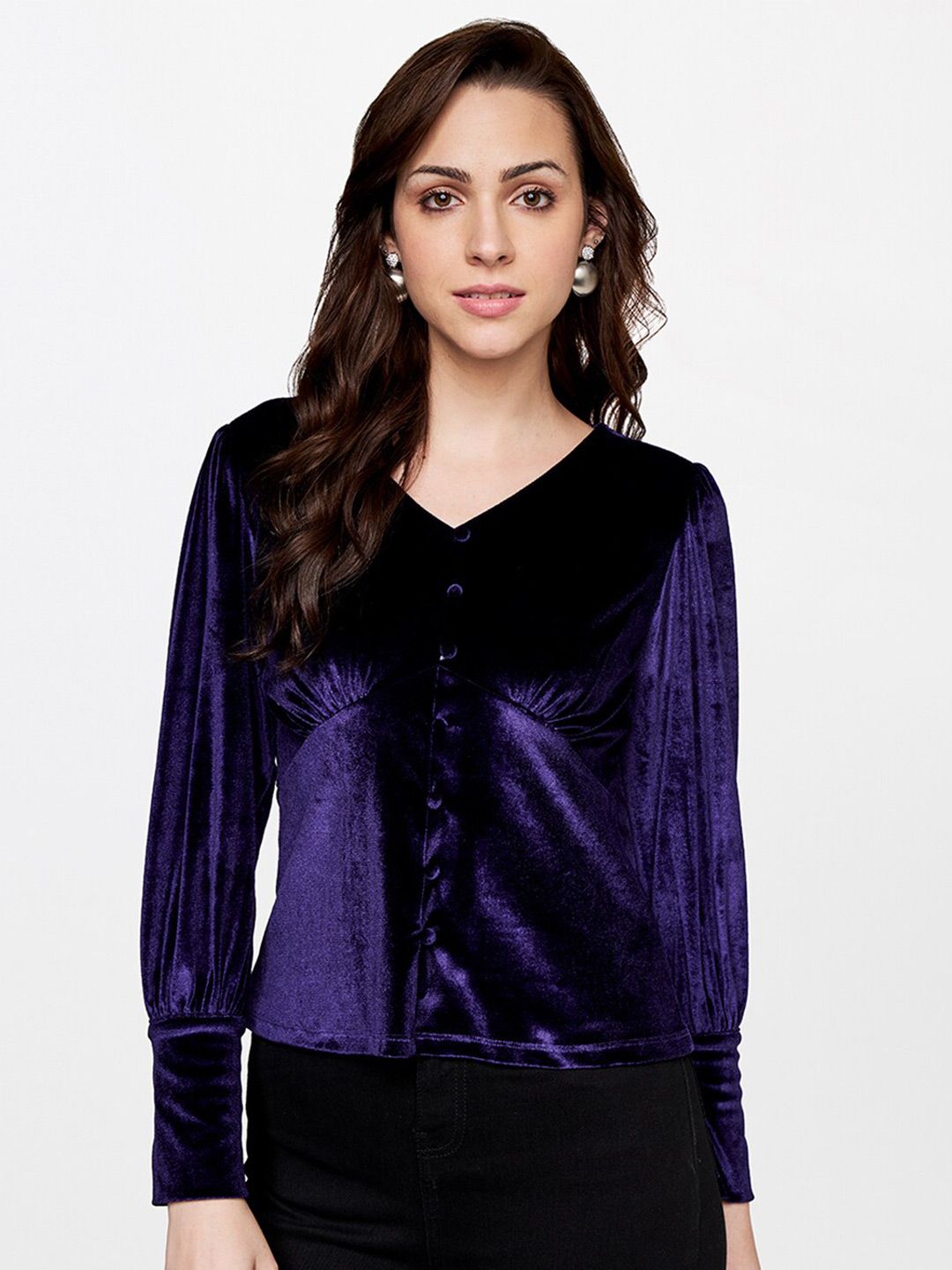 AND Cuffed Sleeves Empire Velvet Top