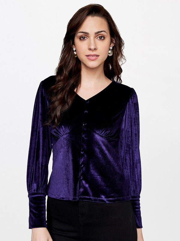 AND Cuffed Sleeves Empire Velvet Top