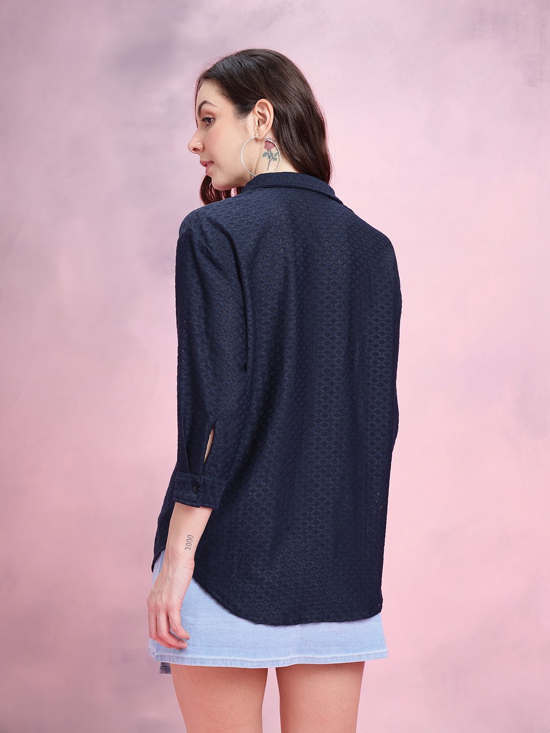 DressBerry Self-Design Semi-Sheer Longline Shirt