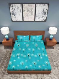 KLOTTHE Blue & White Floral 300 TC Fitted Super King Double Bedsheet with 2 Pillow Covers