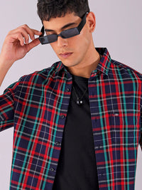 The Indian Garage Co Men Spread Collar Tartan Checked Cotton Slim Fit Casual Shirt