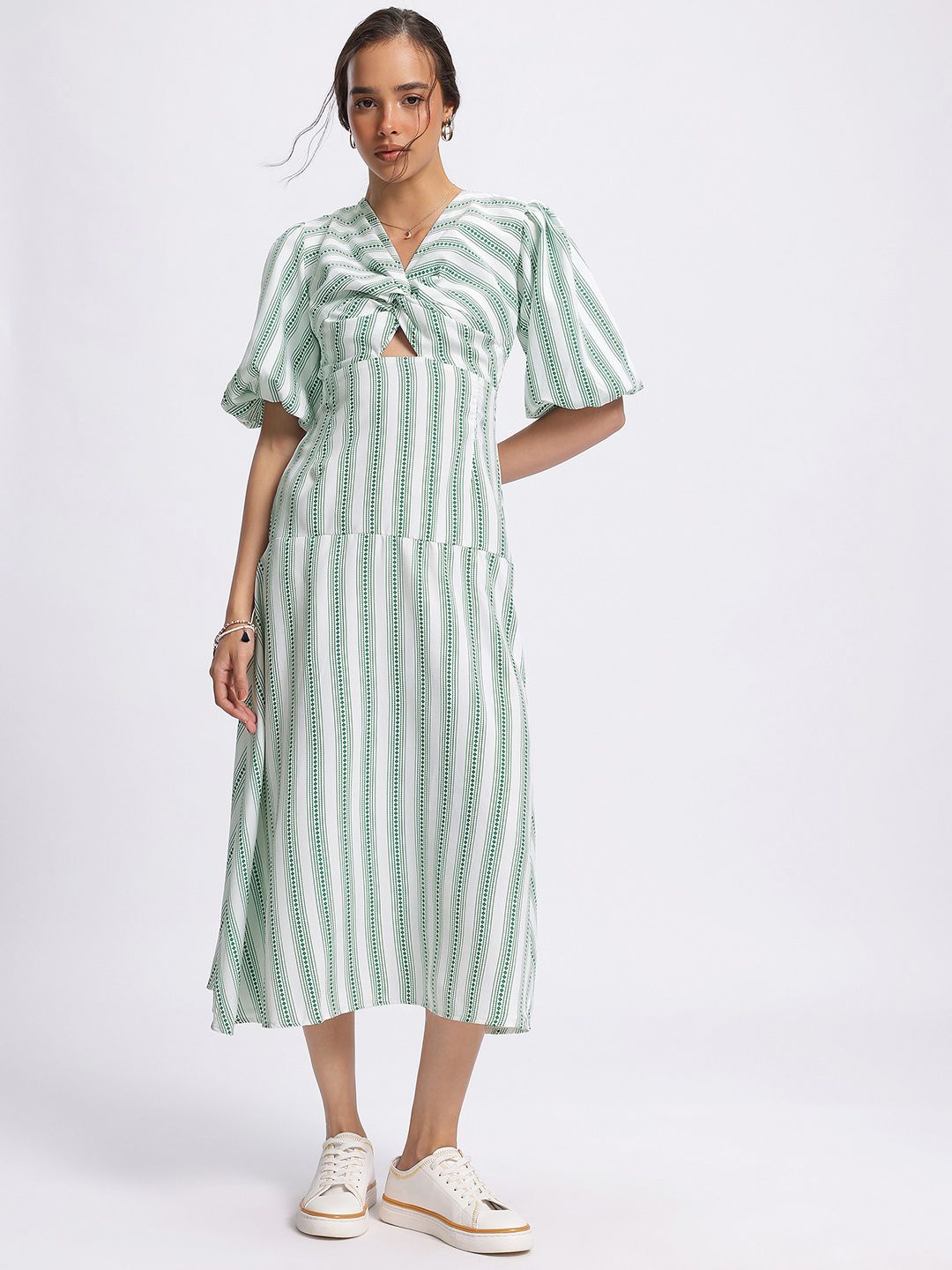 DressBerry Twisted Touch Striped Midi A-line Dress