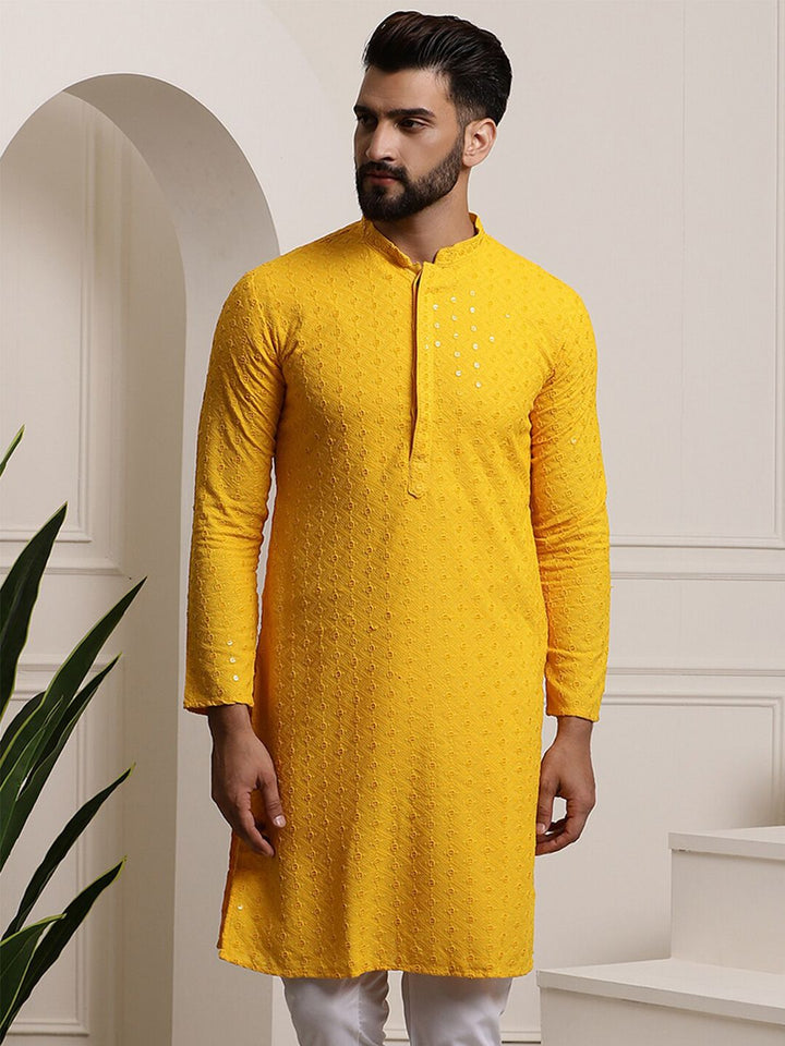 SOJANYA Ethnic Embroidered Sequined Pure Cotton Straight Kurta