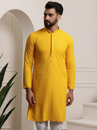 SOJANYA Ethnic Embroidered Sequined Pure Cotton Straight Kurta