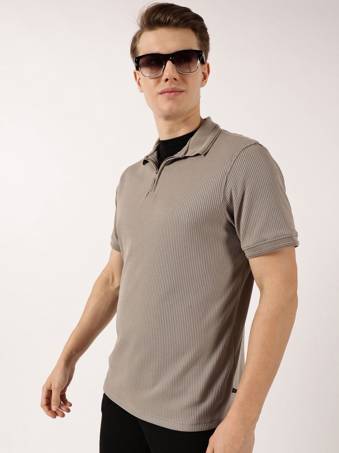 Thomas Scott Men Self Design Polo Collar Oversized T-shirt