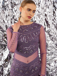 STREET 9 Lavender Print Lavender Embellished Net Sheath Dress