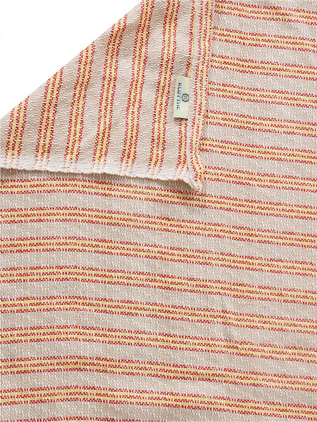 KLOTTHE Beige & Orange Striped 400 TC Pure Cotton King Bedsheet with 2 Pillow Covers