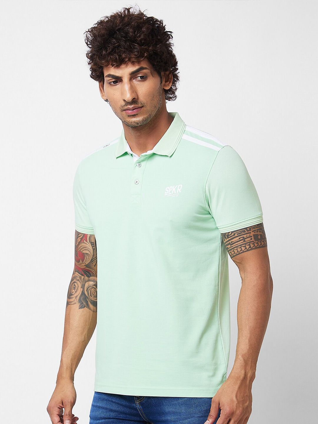 SPYKAR Polo Collar Short Sleeves Cotton Slim Fit T-shirt