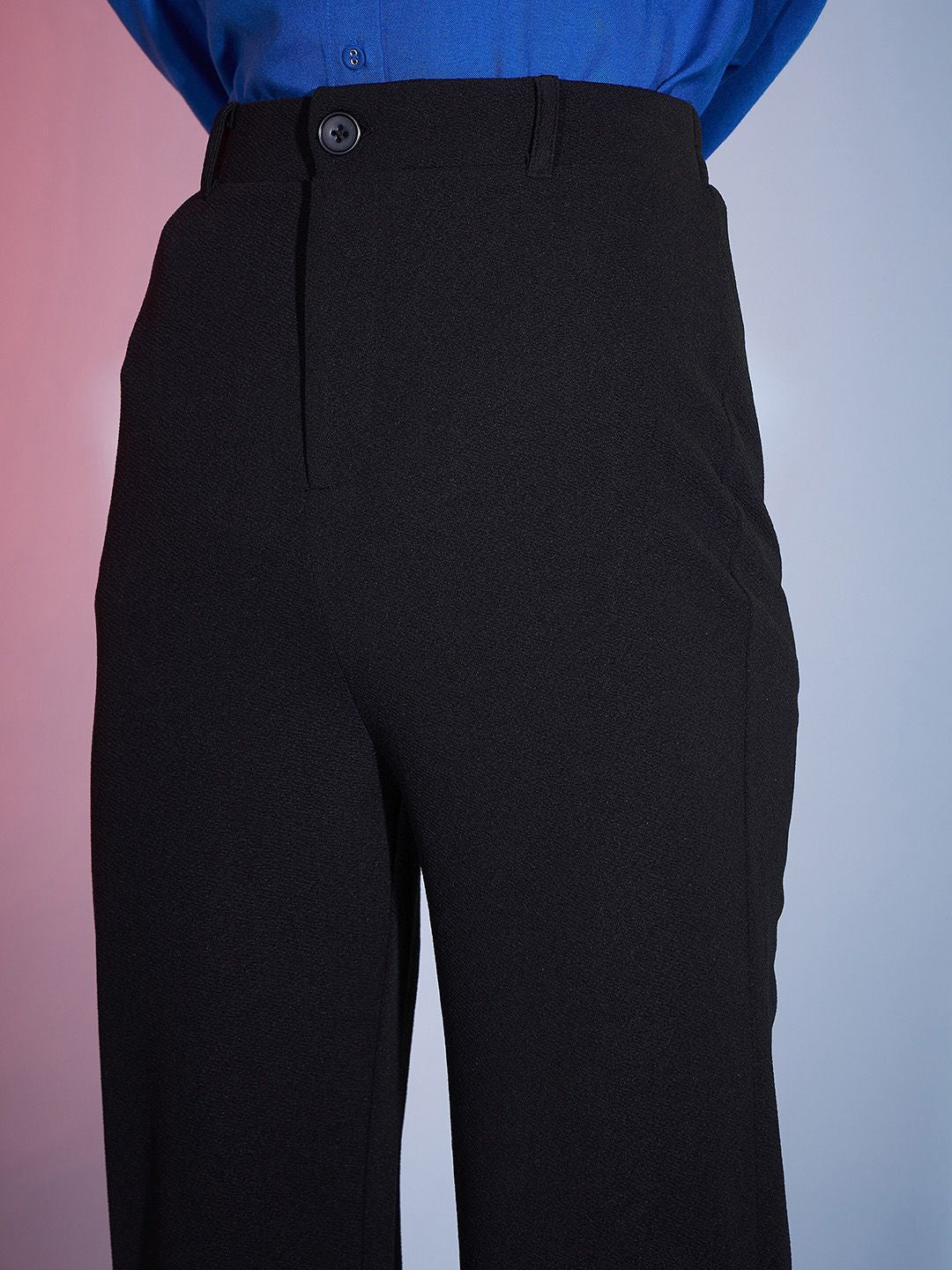 SASSAFRAS Women Black Flared High-RiseTrousers