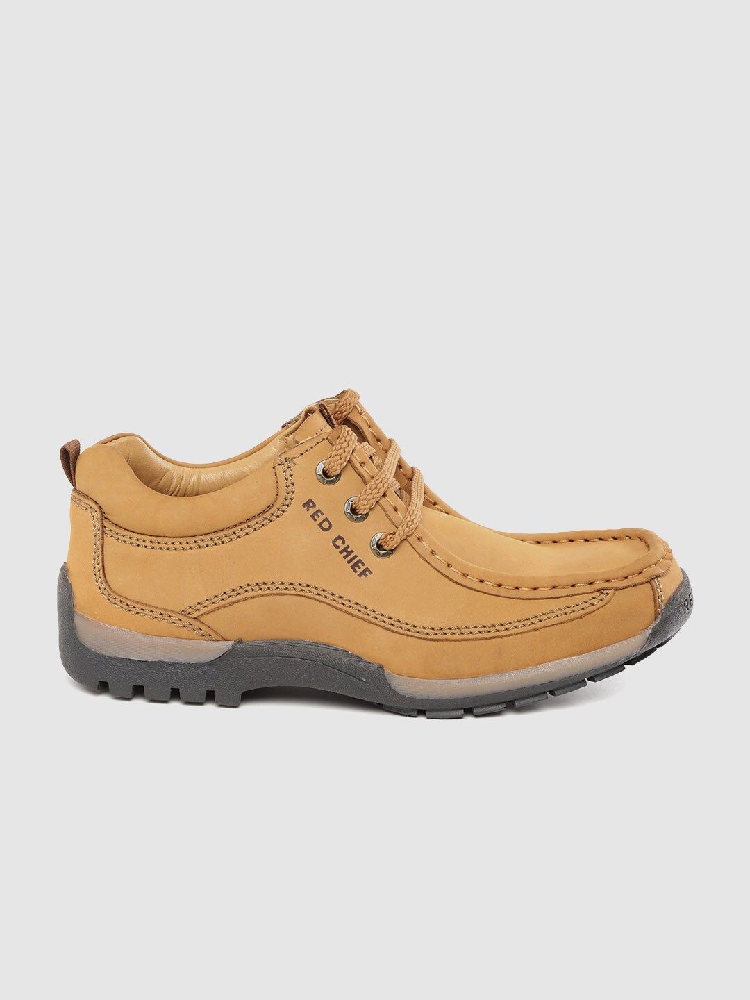 Red Chief Men Camel Brown Solid Leather Flat Boots