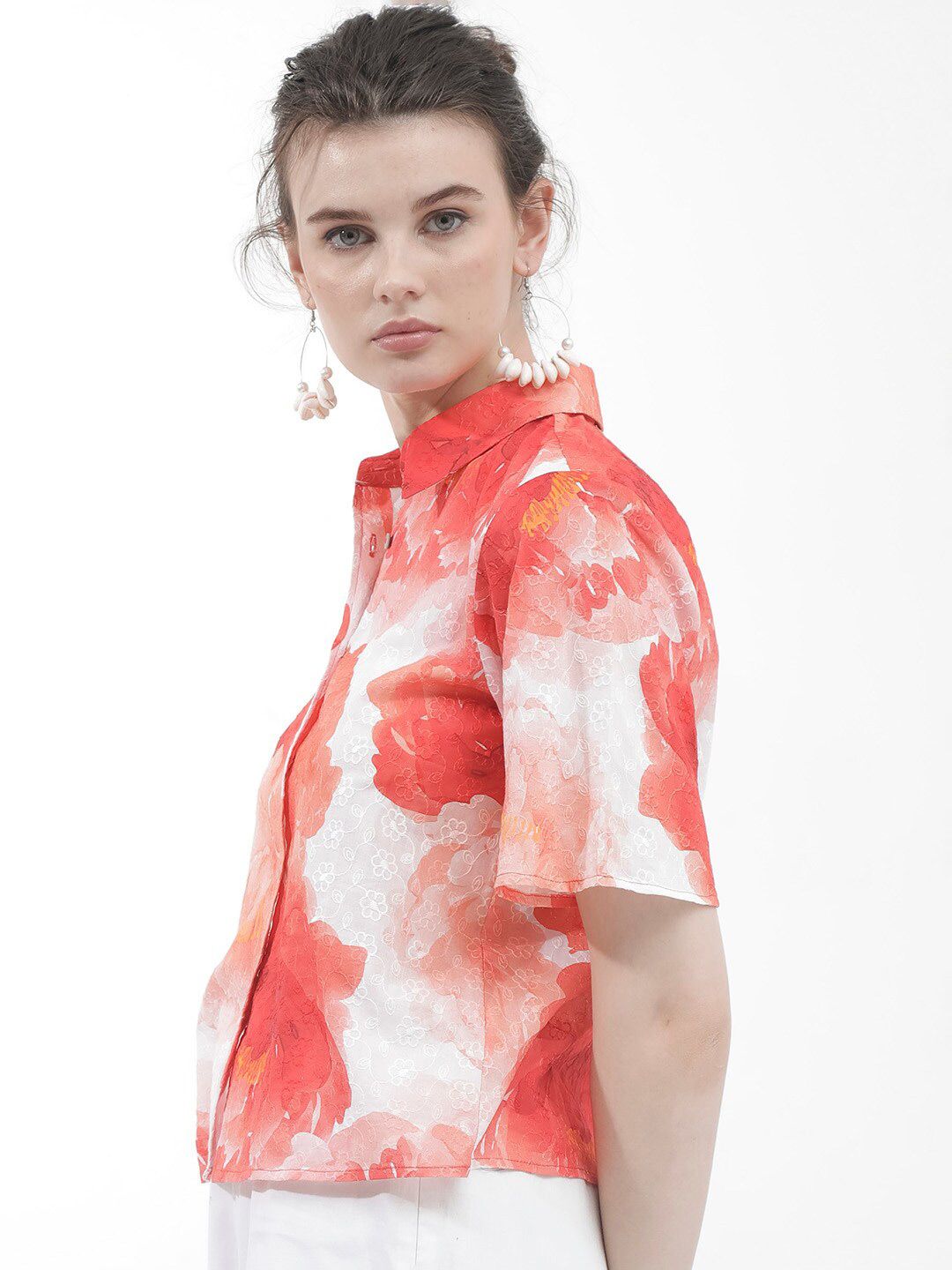 RAREISM Floral Printed Shirt Style Cotton Top