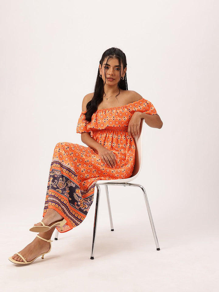 DressBerry Street Chic Meets Ethnic Prints Off-Shoulder Smocked Maxi Dress