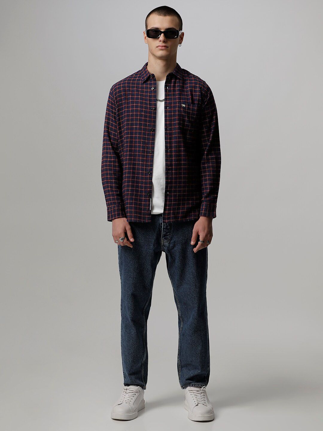 THE BEAR HOUSE Slim Fit Checked Opaque Casual Pure Cotton Shirt