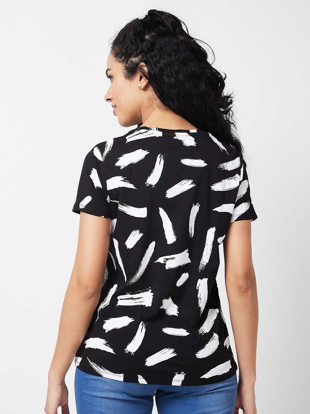 SPYKAR Graphic Printed Round Neck Half Sleeves Cotton Casual T-shirt