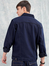 The Indian Garage Co Men Graphic Print Slim Fit Denim Jacket with Double Flap Pockets