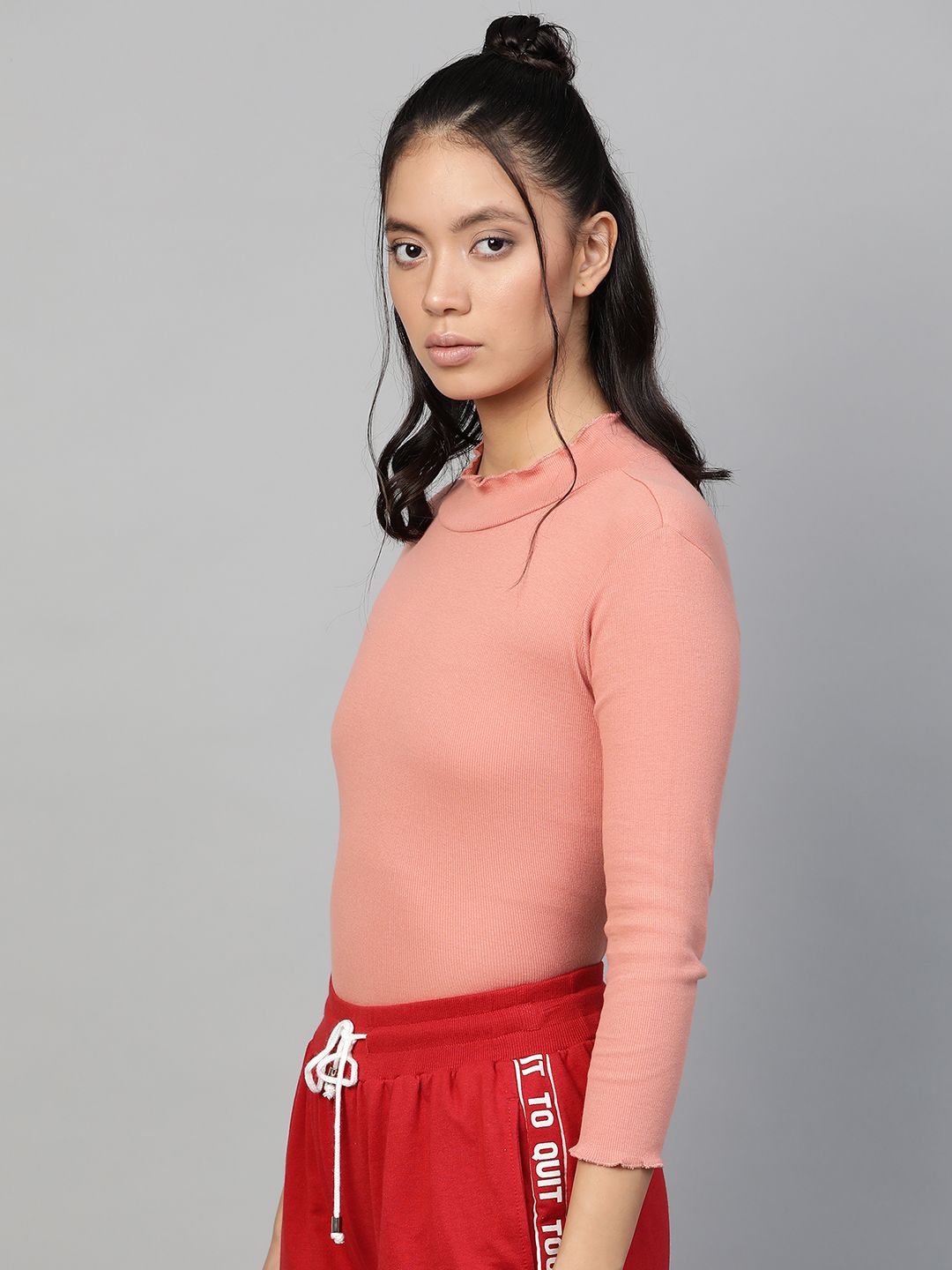 SASSAFRAS Peach-Coloured High-Neck Top