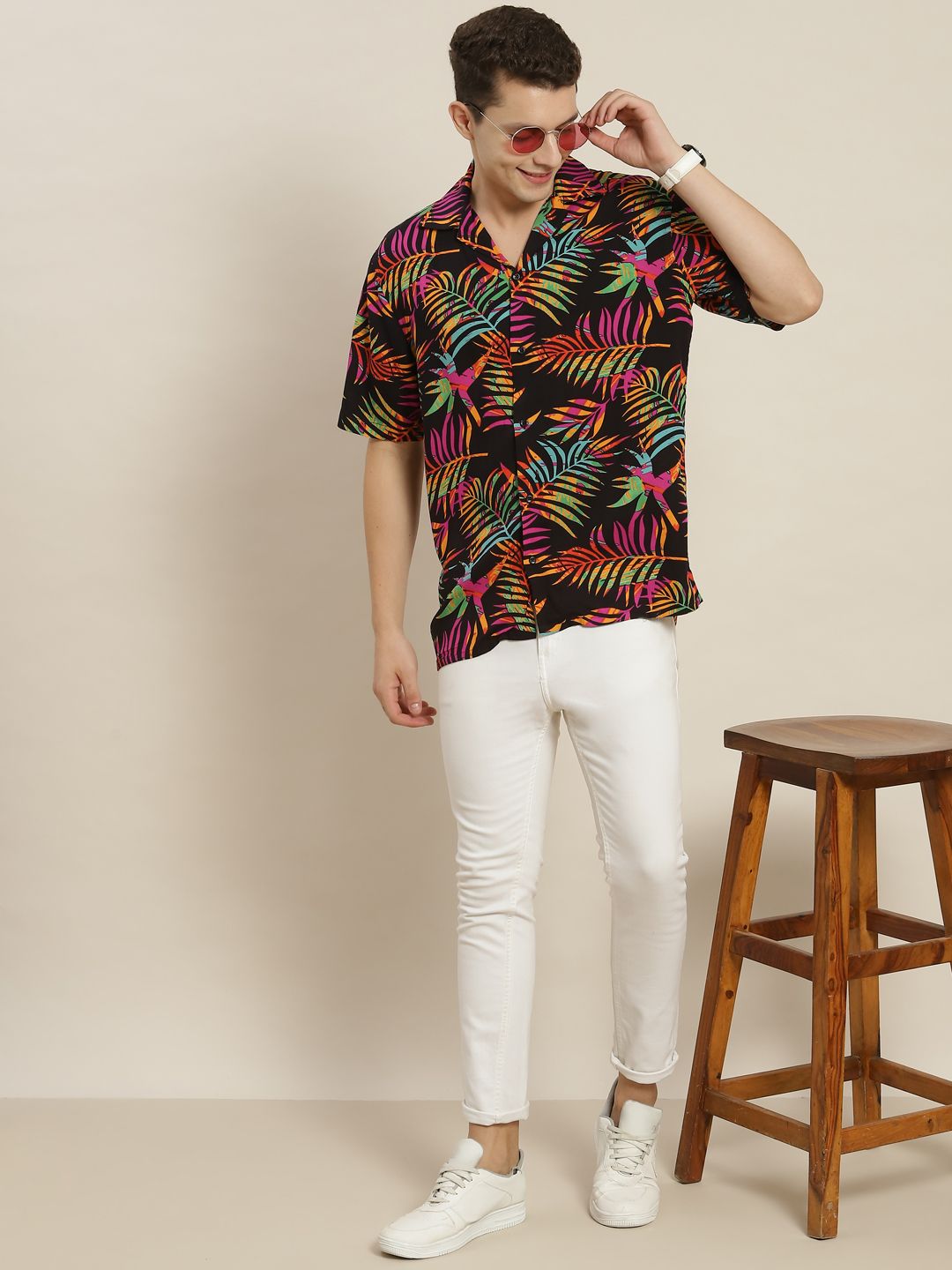 Hancock Men Black & Yellow Printed Relaxed Fit Casual Resort Shirt