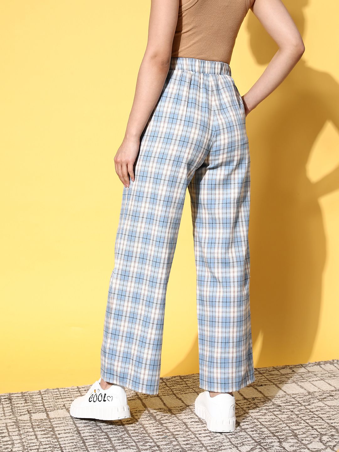 Berrylush Women Checked Relaxed High-Rise Trousers