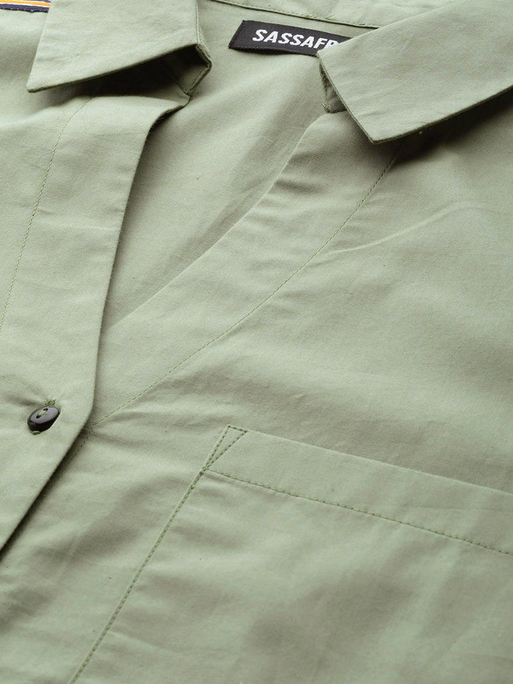 SASSAFRAS Women Green Solid Boxy Casual Shirt
