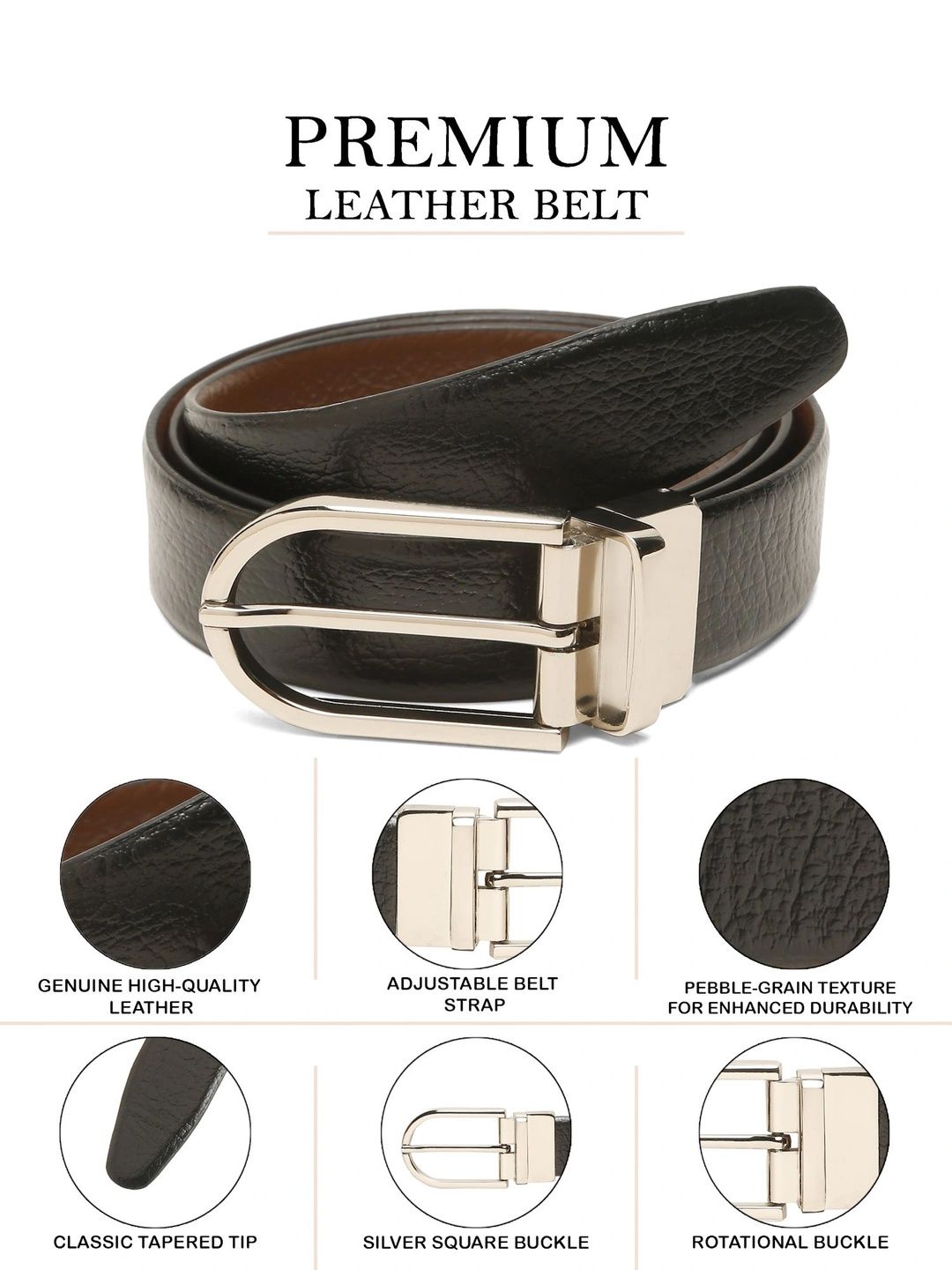 Teakwood Leathers Men Textured Leather Reversible Belt