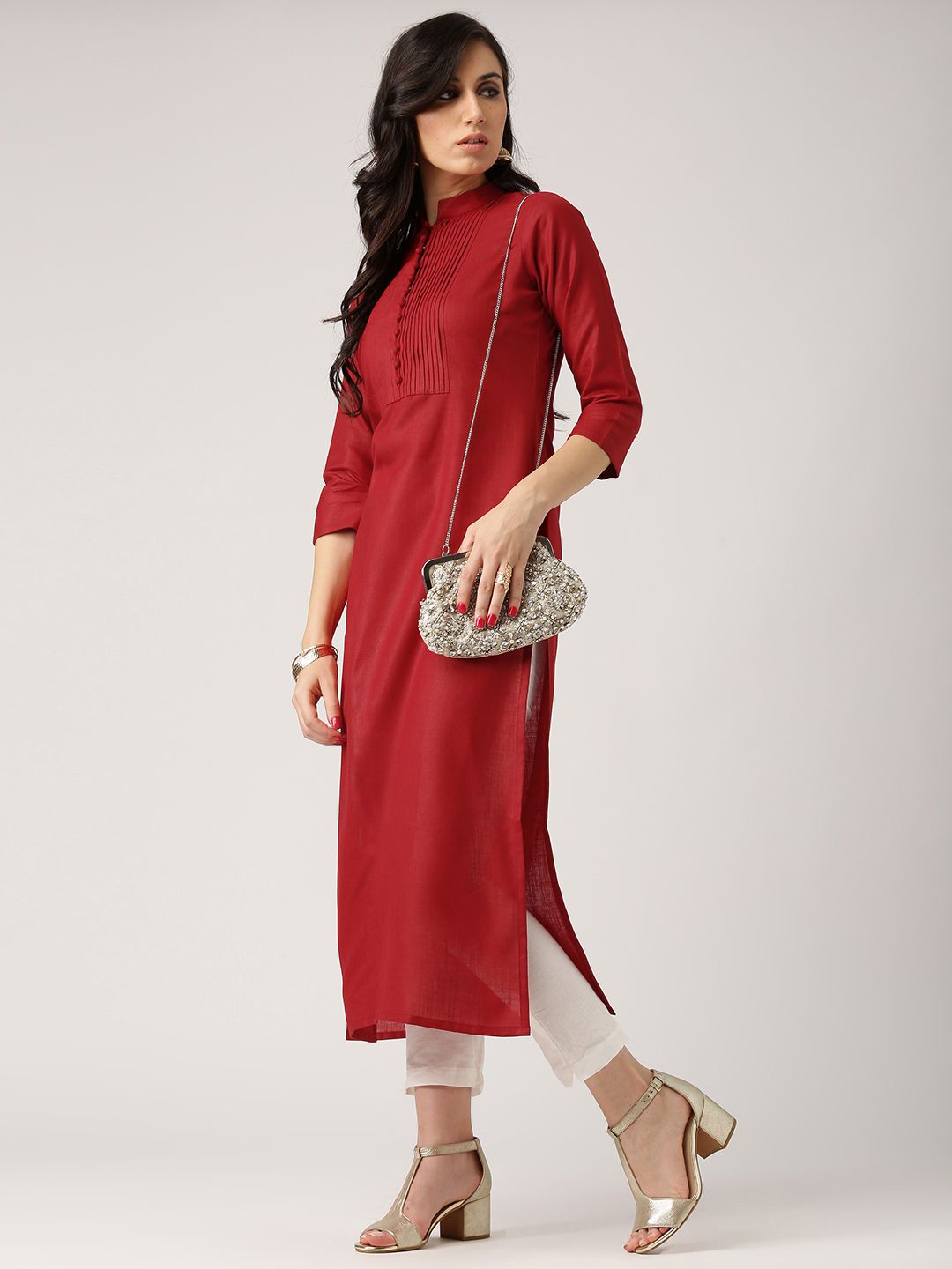 Libas Women Maroon Solid Straight Kurta