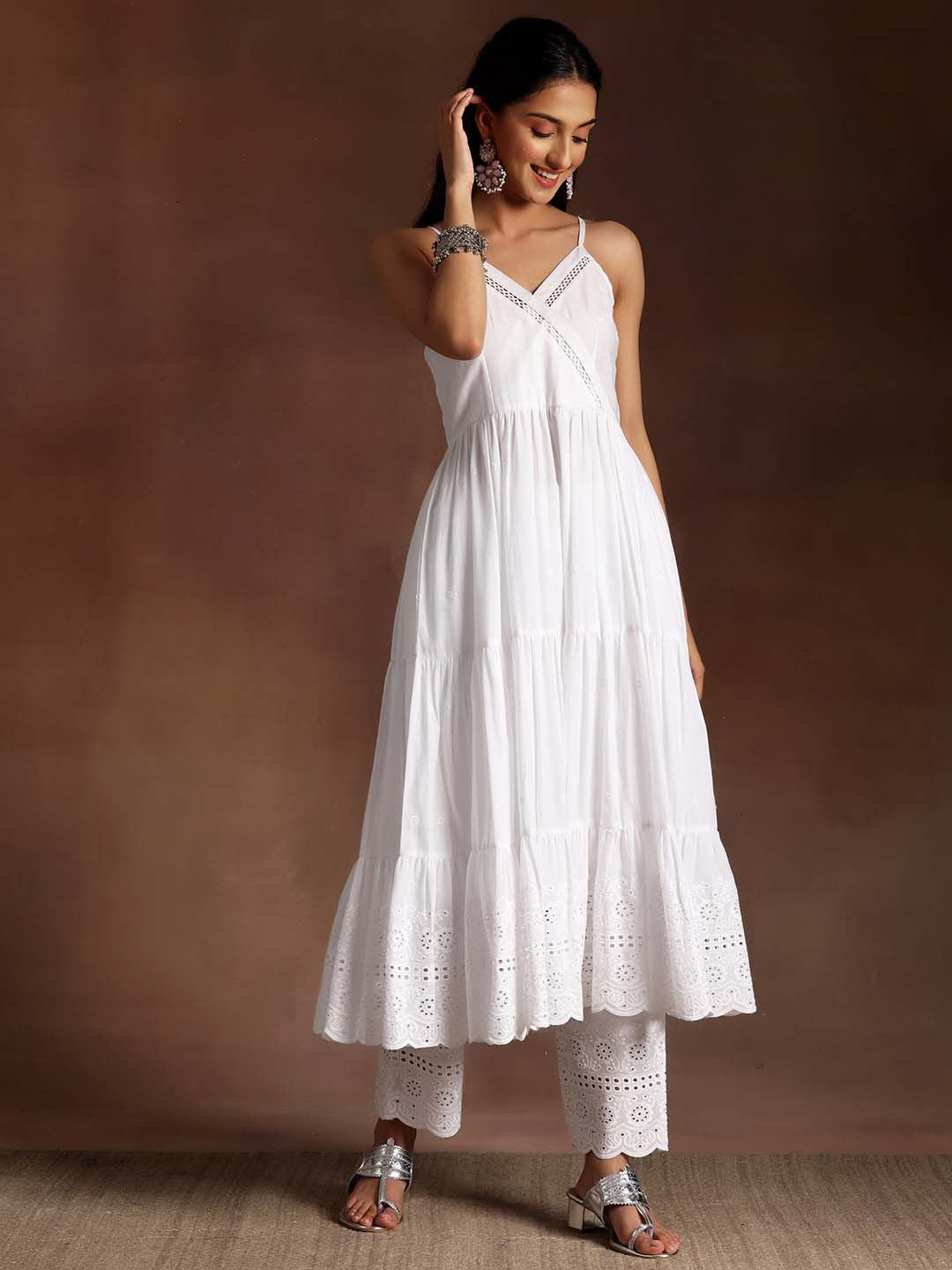 Libas Floral Tiered Thread Work Pure Cotton Kurta with Trouser