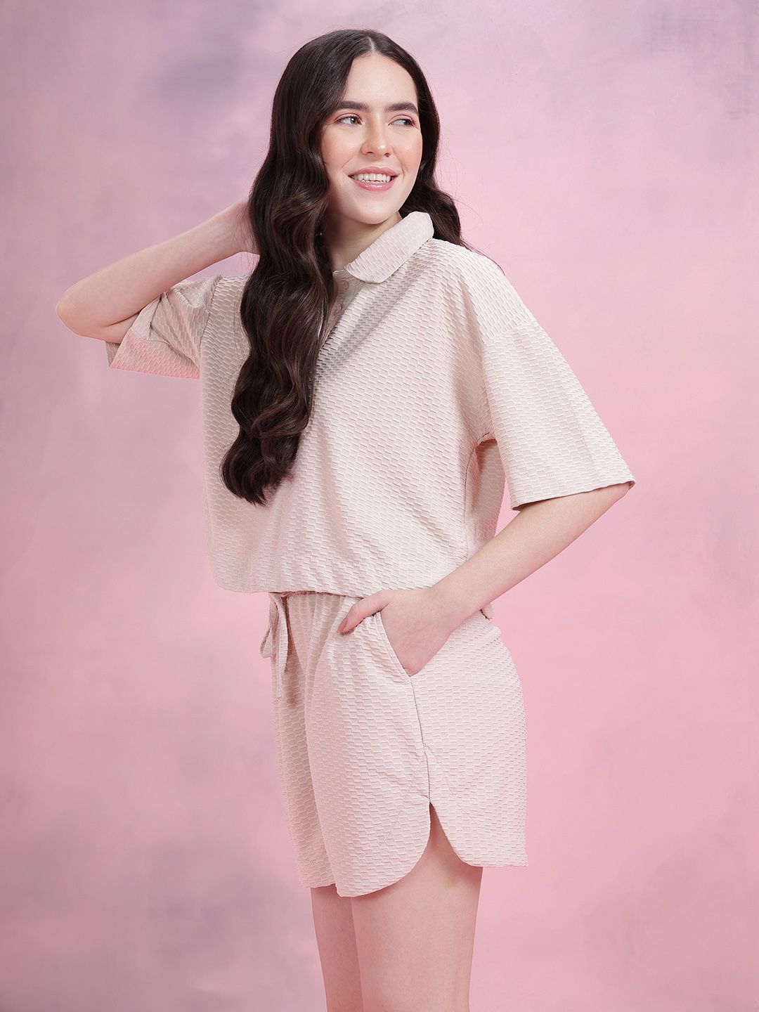 DressBerry Women Seersucker Self Design Co-ords