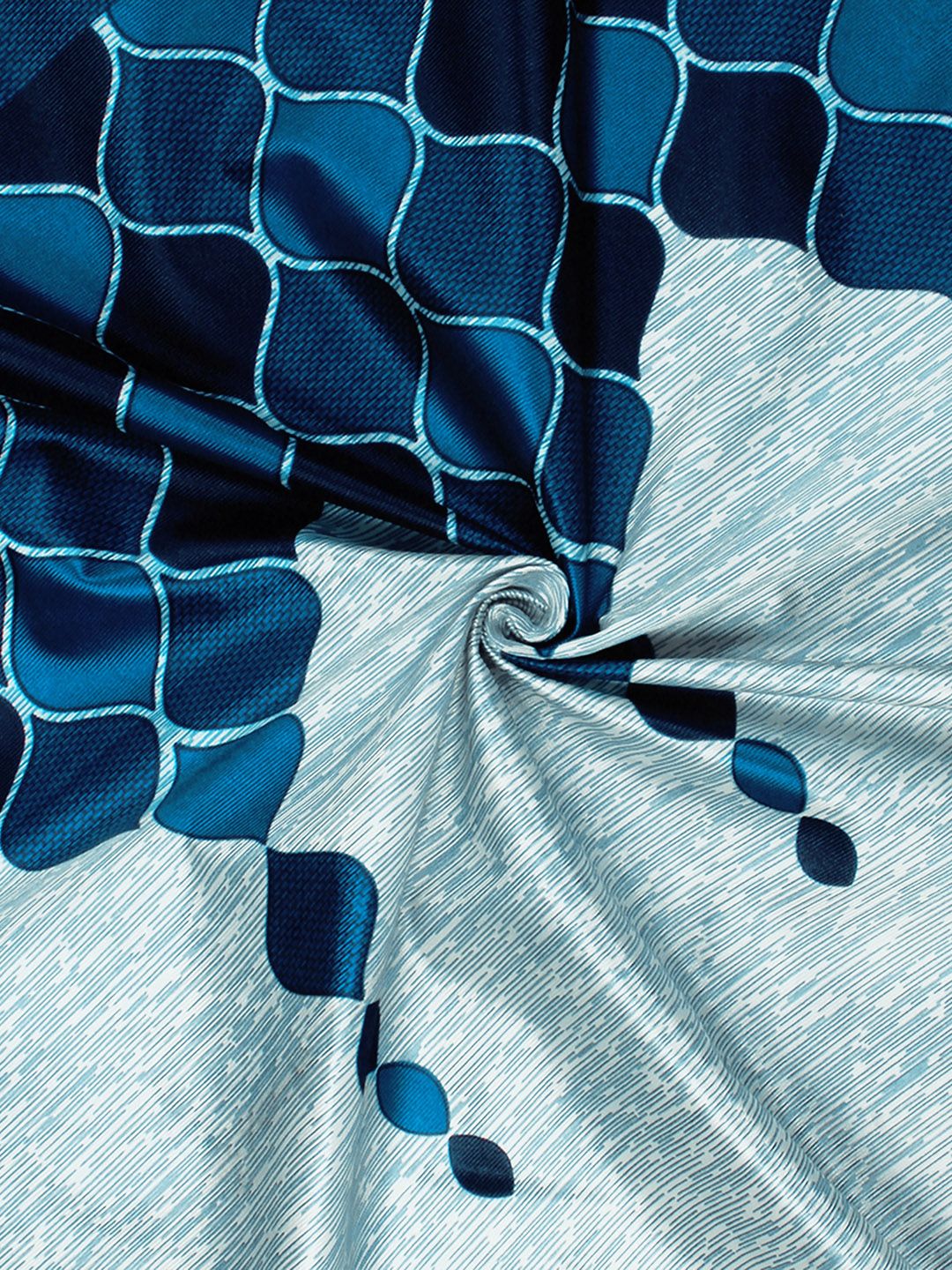 Story@home Blue & Grey 2 Pieces Geometric Window Curtain