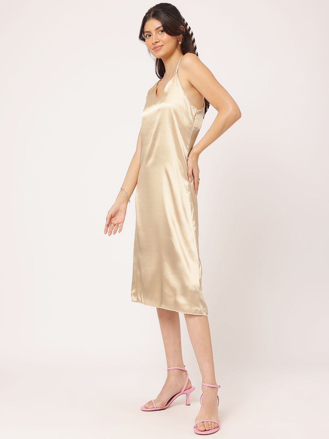DressBerry Moonlight Muse Satin Sheath Midi Dress