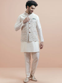 KISAH Mandarin Collar Jodhpuri Straight Kurta With Trousers & Nehru jacket