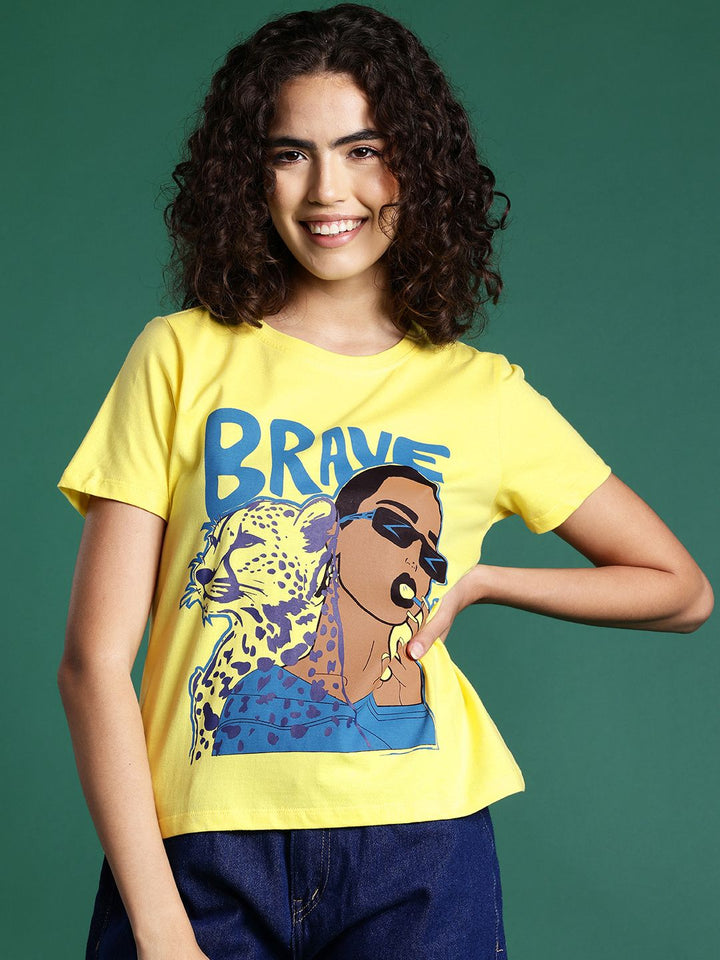 DressBerry Graphic Printed Drop-Shoulder Sleeve T-shirt