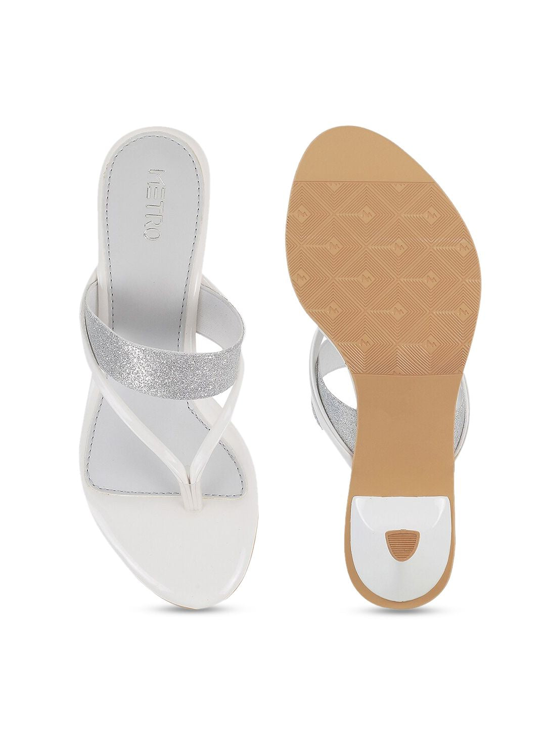 Metro White Embellished Kitten Heels