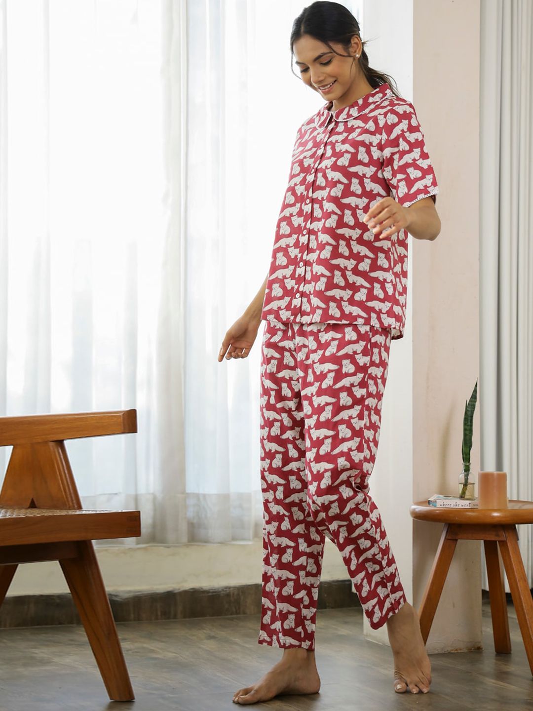 SANSKRUTIHOMES Conversational Printed Pure Cotton Night suit