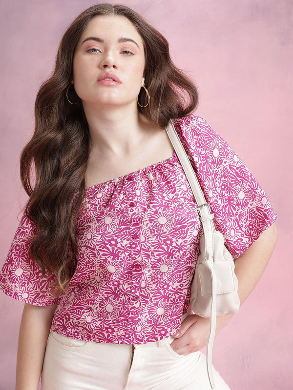 DressBerry Floral Print Flared Sleeves Top