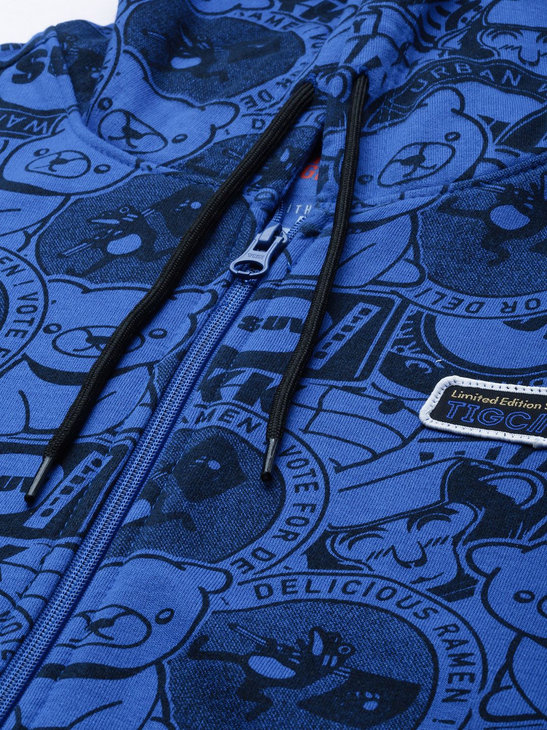 The Indian Garage Co Men Blue Printed Hooded Sweatshirt