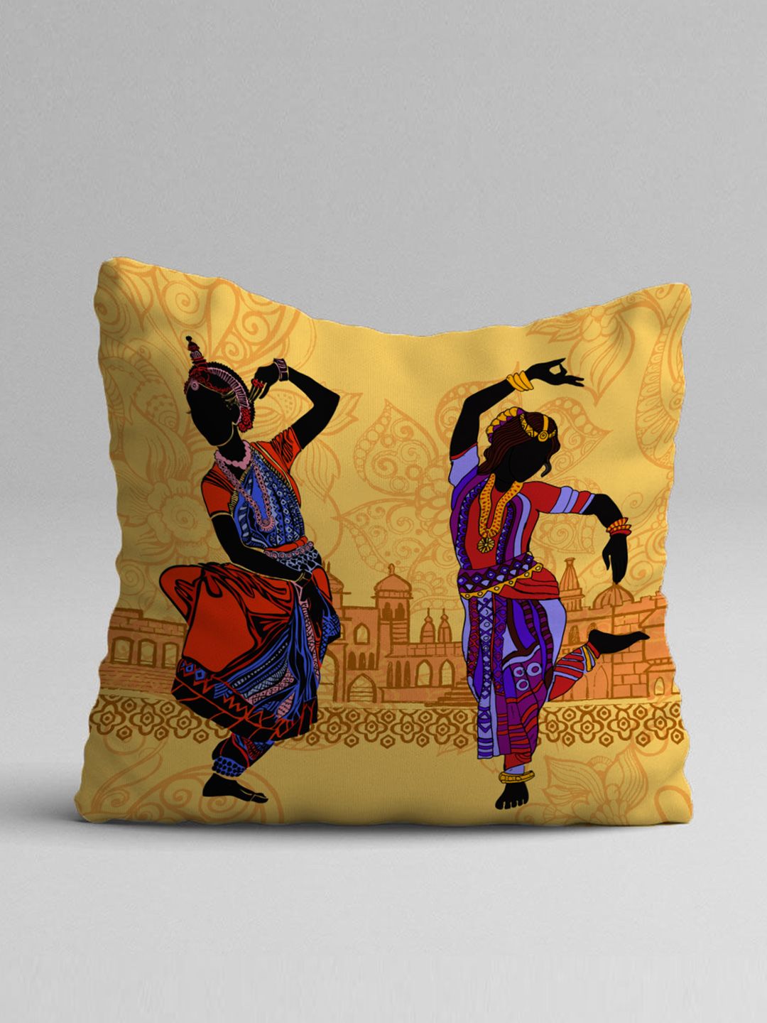 STITCHNEST Set of 2 Yellow & Black Set of 2 Ethnic Motifs Square Cushion Covers