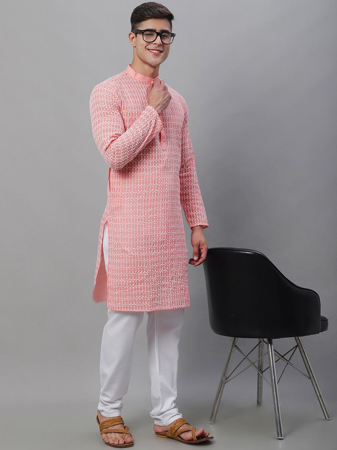 SOJANYA Kurta Kapas Tulen Sulam Geometri Dengan Churidar