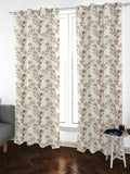 URBAN SPACE Pack of 2 White & Red Floral Printed Room Darkening Long Door Curtain