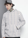 The Indian Garage Co Pure Cotton Striped Hooded Relaxed Fit Sweatshirt