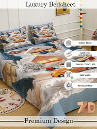 Myntra Elegant Homes Multicoloured Cartoon Characters 300 TC Bedsheet with 2 Pillow Covers
