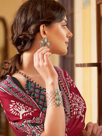 Saree mall modal Ajrak Block Poly Crepe Bagru SareesWith Blouse Piece