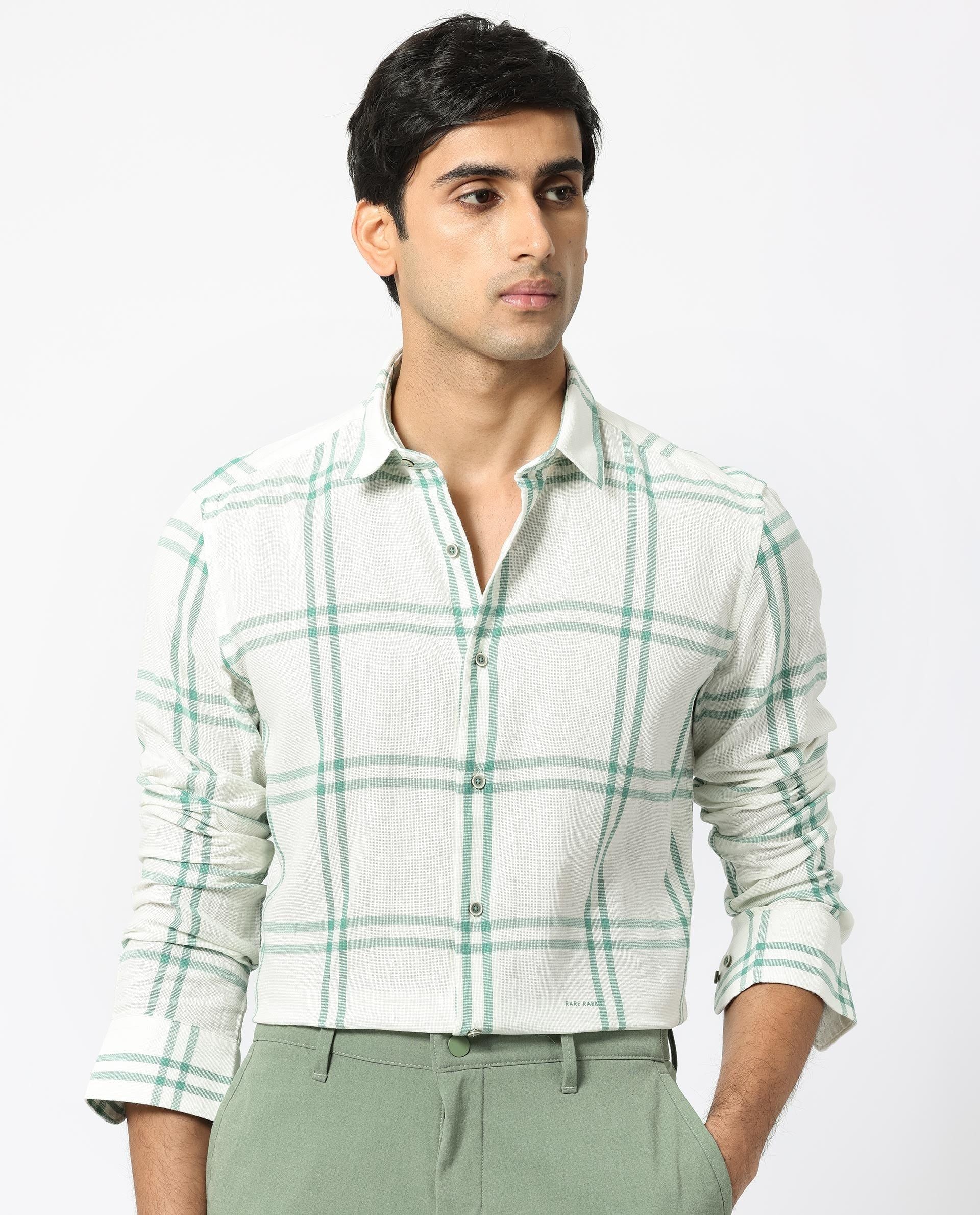 RARE RABBIT Men Solan Slim Fit Tartan Checked Cotton Shirt