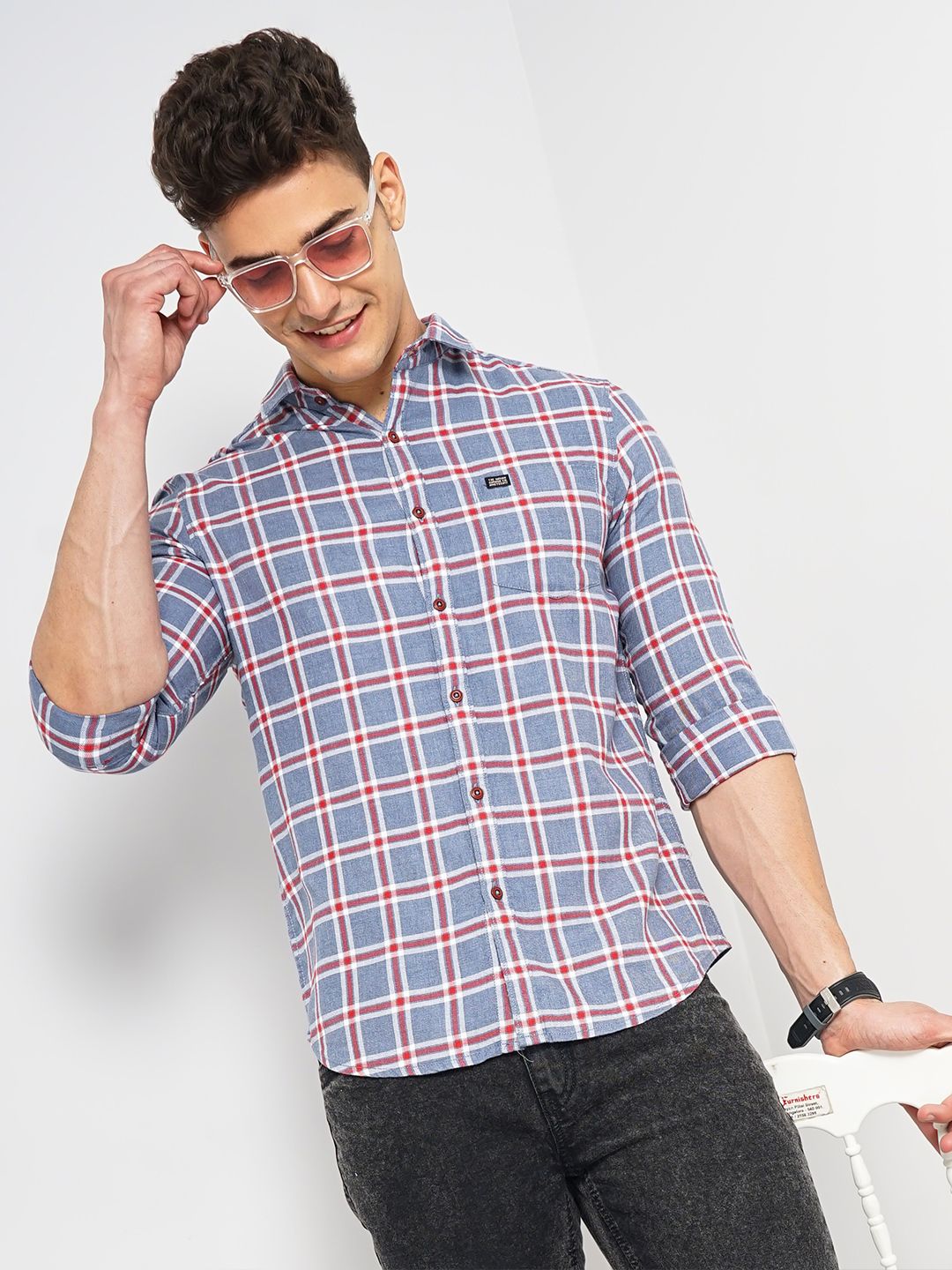 The Indian Garage Co Spread Collar Classic Slim Fit Tartan Checked Casual Cotton Shirt