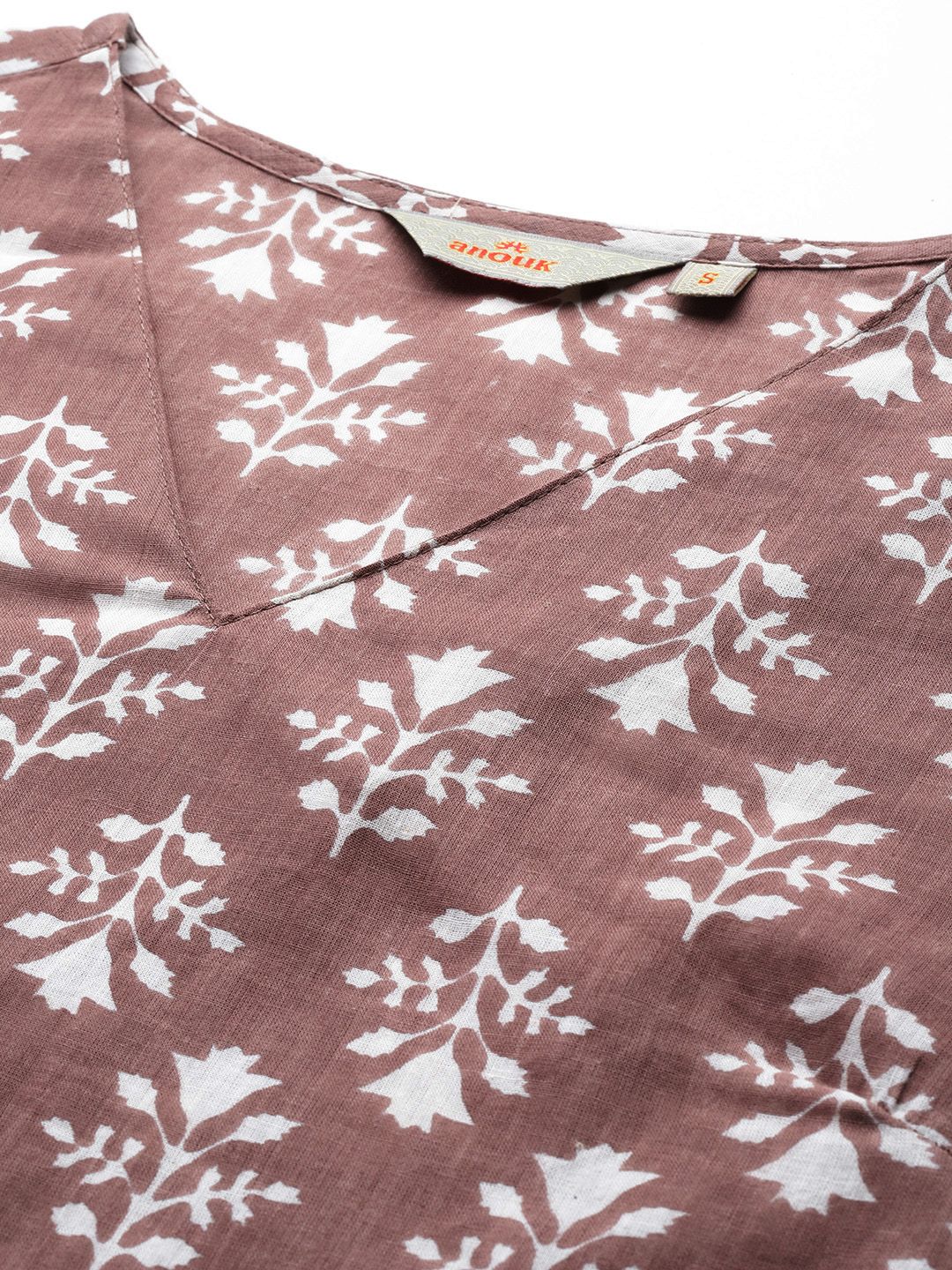 Anouk Floral Printed Pure Cotton Kurta With Trousers & Dupatta